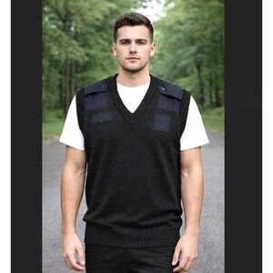 VF Imagewear Knit Vest Size Medium Black Uniform Epaulets Badge Tab Security USA